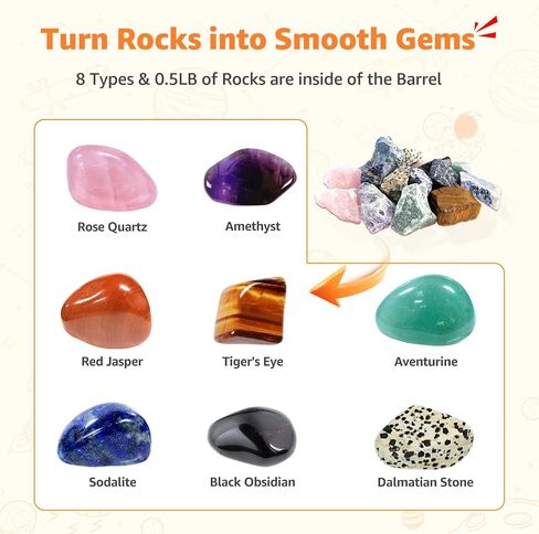 C5 Starter Rock Tumbler Kit for Kids & Beginners, Quieter Rock Polisher with Upgraded Noise-Reducing Cover, 3 Speeds, 9-Day Timer & Memory, Rocks, Grit & STEM Guide in Kuwait