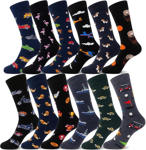 YEJIMONG Men's Cotton Fun Colorful Striped Casual Dress Socks, Funky Designed Fancy Socks - 8/12 Pairs, Size 9-12 in Saudi Arabia