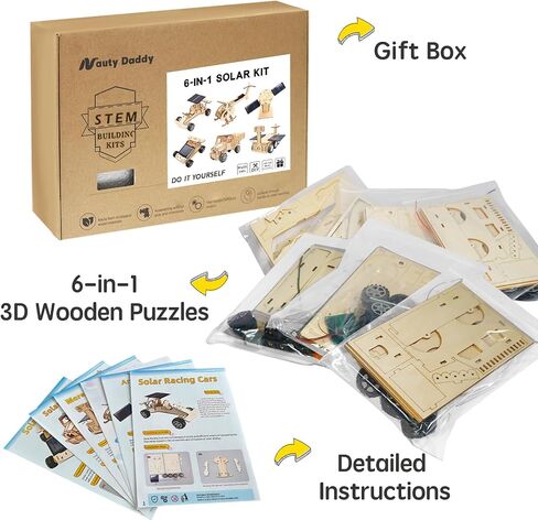 6-in-1 Solar STEM Wooden Building Kit for Kids Ages 6-14 in Kuwait