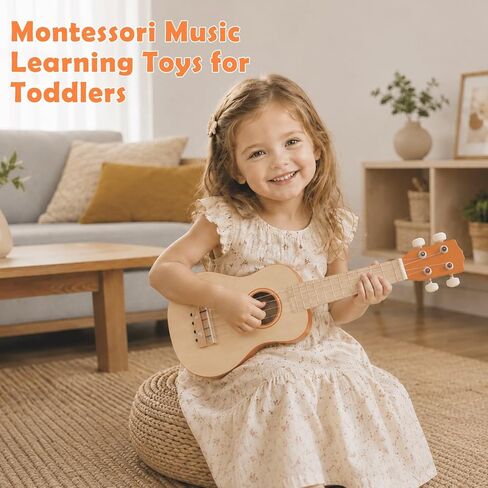 Toddler Guitar Musical Instruments Montessori Toys for Baby 2 3 Year Old, Muted Color Wooden Percussion Musical Toy Set with Ukulele Xylophone Tambourine, Birthday for Baby Boy Girl in Kuwait