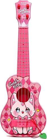 LeeQee Kids Ukulele Guitar for 3-6, 17 Inch Pink Kitty Toy Guitar in Kuwait