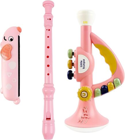 Toddler Musical Instruments Toy Trumpet, Harmonica, Recorder Flute for Kids Baby, Pink Musical Toys Set for Children Boys Girls Ages 2 3 4 5 in Saudi Arabia