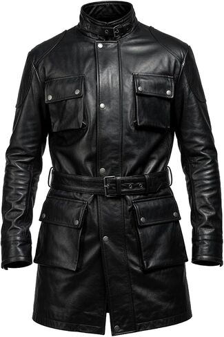 VearFit Trench Coat Military Design Winter Designer Collection for Men Real Leather in Kuwait