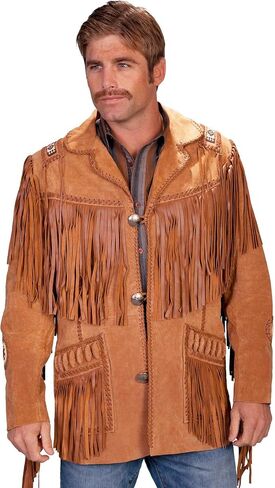 Scully Western Coat Mens Leather Concho Button Fringe Bead F0_758 in Kuwait