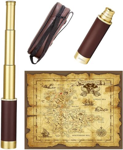 Retro Pirate Telescope Zoomable 25x30 Pocket Monocular Portable Collapsible BAK-4 Lens Captain Jack's Spyglass Handheld Telescope Vintage Telescope for Kids in Saudi Arabia