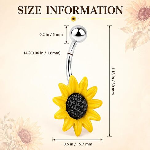 CrazyPiercing Stunning Sunflower Belly Button Ring 14 Gauge in Kuwait