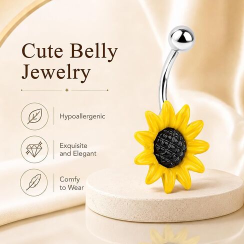 CrazyPiercing Stunning Sunflower Belly Button Ring 14 Gauge in Kuwait