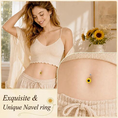 CrazyPiercing Stunning Sunflower Belly Button Ring 14 Gauge in Kuwait