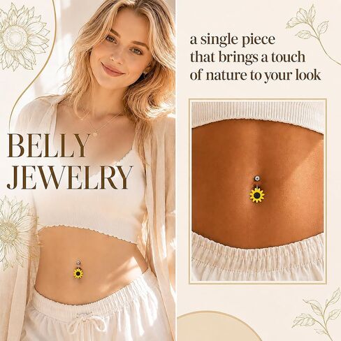 CrazyPiercing Stunning Sunflower Belly Button Ring 14 Gauge in Kuwait