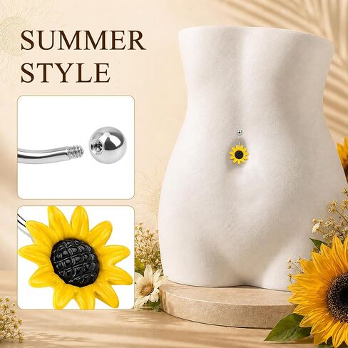 CrazyPiercing Stunning Sunflower Belly Button Ring 14 Gauge in Kuwait