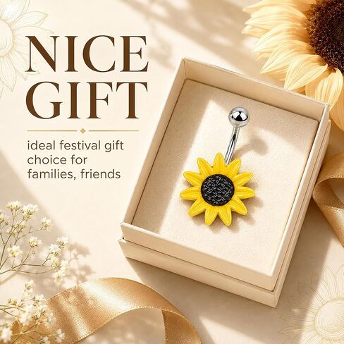 CrazyPiercing Stunning Sunflower Belly Button Ring 14 Gauge in Kuwait