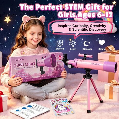 Telescope for Girls, 50mm 100x Pink Purple Telescope with Unicorn Stickers in Saudi Arabia