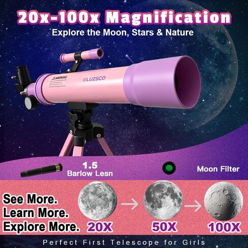 Telescope for Girls, 50mm 100x Pink Purple Telescope with Unicorn Stickers in Saudi Arabia