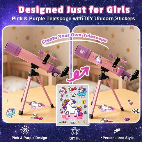 Telescope for Girls, 50mm 100x Pink Purple Telescope with Unicorn Stickers in Saudi Arabia