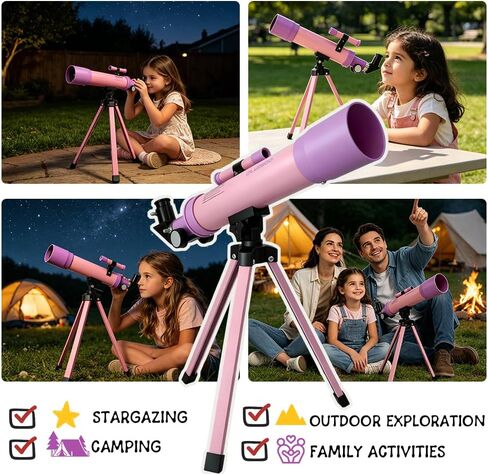 Telescope for Girls, 50mm 100x Pink Purple Telescope with Unicorn Stickers in Saudi Arabia