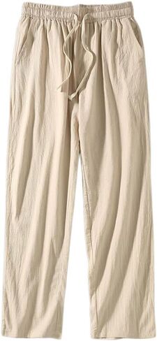 Banana Bucket Mens Causal Loose Lightweight Elastic Waist Linen Cotton Yoga Beach Jogger Pants with Drawstring in Kuwait