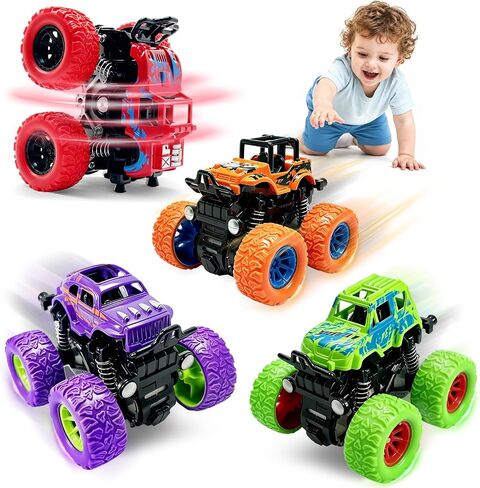 Monster Truck Toys, 4 Pack Friction Powered Toy Cars Push and Go Truck Toys for Toddlers Kids Ages 2-4 3-5 4-7 Best Christmas Birthday Gift Party Favors for Boys and Girls 2 3 4 5 6 7 Year Old in Saudi Arabia