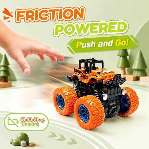 Monster Truck Toys, 4 Pack Friction Powered Toy Cars Push and Go Truck Toys for Toddlers Kids Ages 2-4 3-5 4-7 Best Christmas Birthday Gift Party Favors for Boys and Girls 2 3 4 5 6 7 Year Old in Saudi Arabia