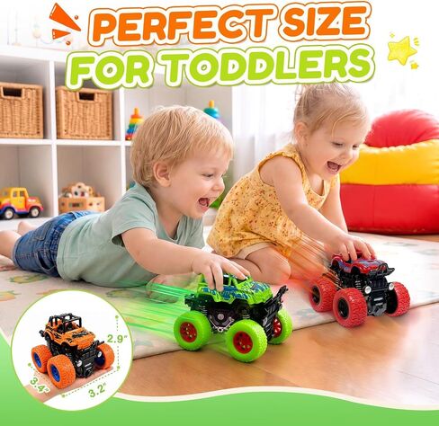 Monster Truck Toys, 4 Pack Friction Powered Toy Cars Push and Go Truck Toys for Toddlers Kids Ages 2-4 3-5 4-7 Best Christmas Birthday Gift Party Favors for Boys and Girls 2 3 4 5 6 7 Year Old in Saudi Arabia