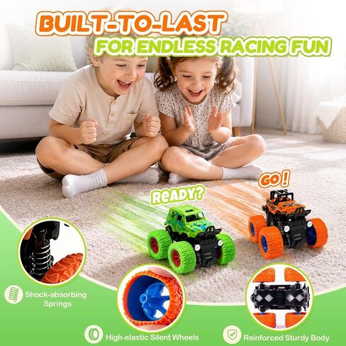 Monster Truck Toys, 4 Pack Friction Powered Toy Cars Push and Go Truck Toys for Toddlers Kids Ages 2-4 3-5 4-7 Best Christmas Birthday Gift Party Favors for Boys and Girls 2 3 4 5 6 7 Year Old in Saudi Arabia