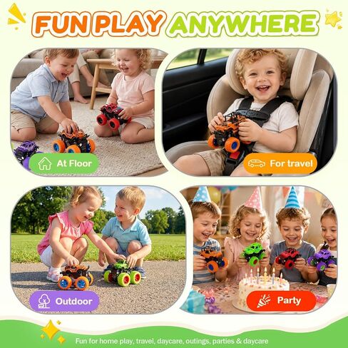 Monster Truck Toys, 4 Pack Friction Powered Toy Cars Push and Go Truck Toys for Toddlers Kids Ages 2-4 3-5 4-7 Best Christmas Birthday Gift Party Favors for Boys and Girls 2 3 4 5 6 7 Year Old in Saudi Arabia