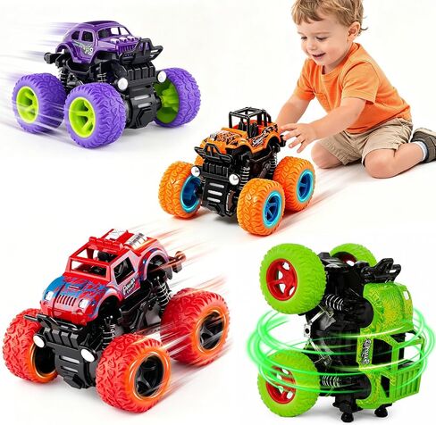4 Pack Monster Trucks Toys for Boys 2 3 4 5 6 7 Year Old, Friction Powered Pull Back Car Toys for Toddlers Kids Ages 3-5 2-4 4-7, Best Birthday Christmas Party Gift for Boys and Toddlers in Saudi Arabia