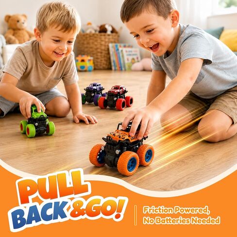 4 Pack Monster Trucks Toys for Boys 2 3 4 5 6 7 Year Old, Friction Powered Pull Back Car Toys for Toddlers Kids Ages 3-5 2-4 4-7, Best Birthday Christmas Party Gift for Boys and Toddlers in Saudi Arabia