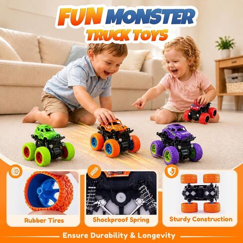 4 Pack Monster Trucks Toys for Boys 2 3 4 5 6 7 Year Old, Friction Powered Pull Back Car Toys for Toddlers Kids Ages 3-5 2-4 4-7, Best Birthday Christmas Party Gift for Boys and Toddlers in Saudi Arabia