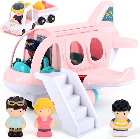 PLAY Airplane Toy for Kids - Toddler Airplane Toys Travel Plane Toys for Kids 2 Years Old with Small Figures & Baggage Carrier, Musical Toy Airplane with Lights for Boys Girls Gifts Birthday (Pink) in Saudi Arabia