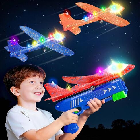 SYHLN 3 Pack Airplane Launcher Toys for 4 5 6 7 8 Year Old Boys Gifts: Airplane Shooter with 3 LED Foam Glider Planes for Kids - Outdoor Flying Toys Boys Birthday Present Gifts Age 4 5 6 7 8 9 in Kuwait