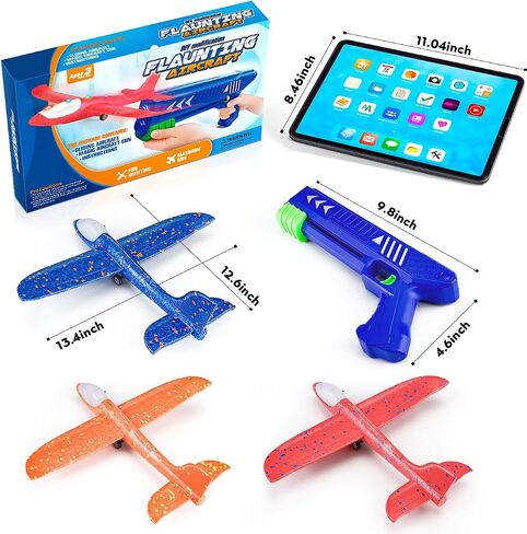SYHLN 3 Pack Airplane Launcher Toys for 4 5 6 7 8 Year Old Boys Gifts: Airplane Shooter with 3 LED Foam Glider Planes for Kids - Outdoor Flying Toys Boys Birthday Present Gifts Age 4 5 6 7 8 9 in Kuwait