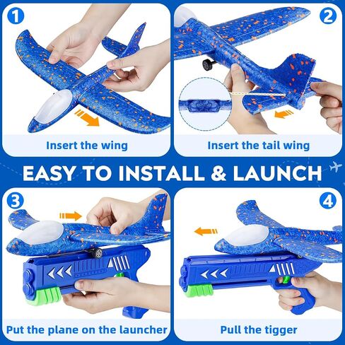 SYHLN 3 Pack Airplane Launcher Toys for 4 5 6 7 8 Year Old Boys Gifts: Airplane Shooter with 3 LED Foam Glider Planes for Kids - Outdoor Flying Toys Boys Birthday Present Gifts Age 4 5 6 7 8 9 in Kuwait