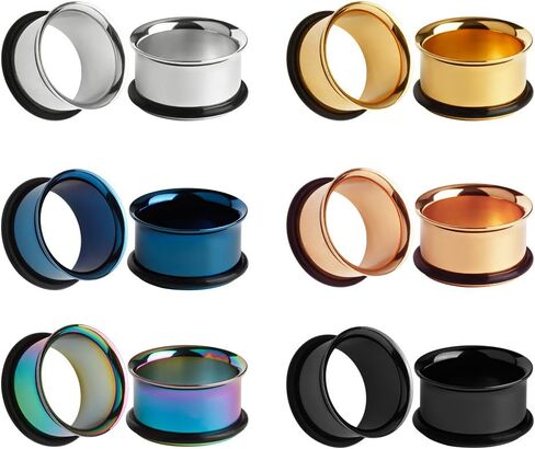 KUBOOZ 12pcs Set Colorful Stainless Steel O-Ring Ear Plugs Tunnels Gauges Stretcher Piercings in Kuwait
