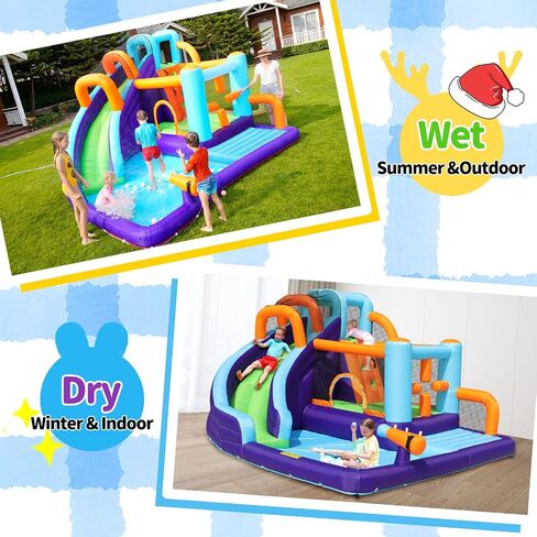 Inflatable Water Slide Bounce House for Kids, Water Backyard Bounce House with Waterslide Bouncy House Water Park for Gift(Blower Included) in Kuwait