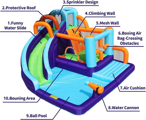 Inflatable Water Slide Bounce House for Kids, Water Backyard Bounce House with Waterslide Bouncy House Water Park for Gift(Blower Included) in Kuwait