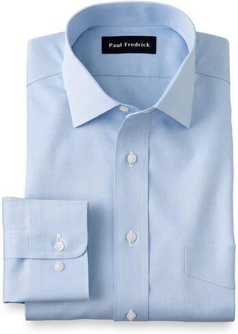 Paul Fredrick Men's Tailored Fit Cotton Non-Iron Pinpoint Cotton Dress Shirt in Kuwait