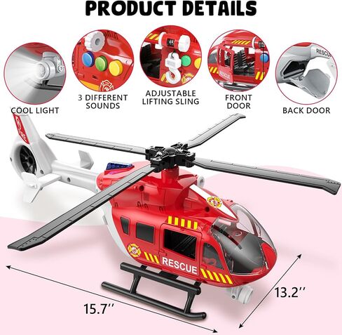 Helicopter Toys for Kids 3-5 with Light Up Sounds Large Fire Helicopter Police Toys Rescue Vehicles Toys Airplane for Toddler Boy Toys Birthday Gift for 3 4 5 6 Year Old Toddler Boy Girl in Kuwait