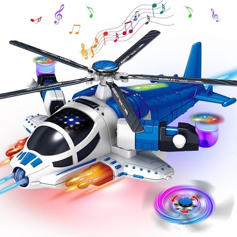Helicopter Toy for Toddlers With Lights And Sounds, 360°Freedom And Operated Automatic Bump Autism Sensory Light Up Toys Airplane for Toddler Boy Toys 3 4 5 Year Old Up Boy Girl Birthday (Blue) in Saudi Arabia