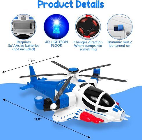 Helicopter Toy for Toddlers With Lights And Sounds, 360°Freedom And Operated Automatic Bump Autism Sensory Light Up Toys Airplane for Toddler Boy Toys 3 4 5 Year Old Up Boy Girl Birthday (Blue) in Saudi Arabia