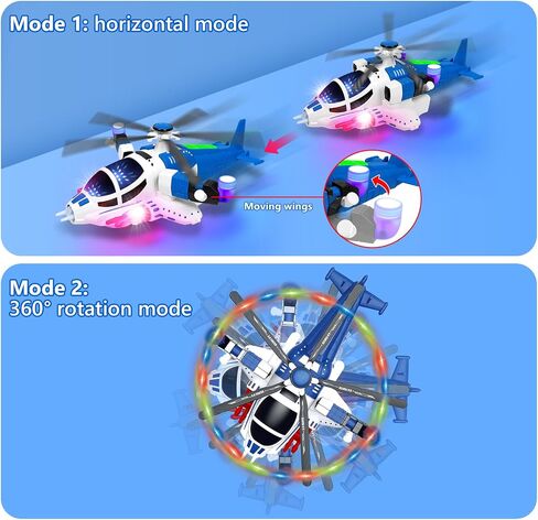 Helicopter Toy for Toddlers With Lights And Sounds, 360°Freedom And Operated Automatic Bump Autism Sensory Light Up Toys Airplane for Toddler Boy Toys 3 4 5 Year Old Up Boy Girl Birthday (Blue) in Saudi Arabia