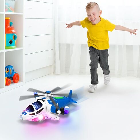 Helicopter Toy for Toddlers With Lights And Sounds, 360°Freedom And Operated Automatic Bump Autism Sensory Light Up Toys Airplane for Toddler Boy Toys 3 4 5 Year Old Up Boy Girl Birthday (Blue) in Saudi Arabia