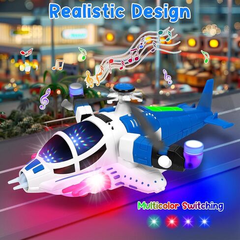 Helicopter Toy for Toddlers With Lights And Sounds, 360°Freedom And Operated Automatic Bump Autism Sensory Light Up Toys Airplane for Toddler Boy Toys 3 4 5 Year Old Up Boy Girl Birthday (Blue) in Saudi Arabia