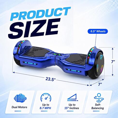 HOVERSTAR Hoverboard for Kids 7-12 & Teens, Bluetooth LED, 2026 Upgraded in Kuwait