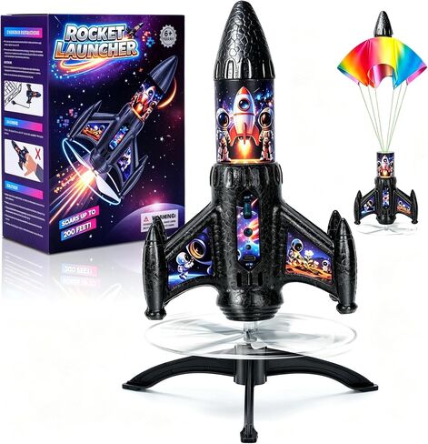 Rocket Launcher for Kids, 200ft Self-Launching Motorized Air Rocket Toy with Parachute & LED, Outdoor Flying Toy, Cool Birthday Gifts for Boys Girls Ages 6-12 in Saudi Arabia