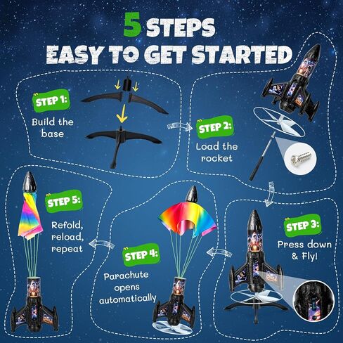 Rocket Launcher for Kids, 200ft Self-Launching Motorized Air Rocket Toy with Parachute & LED, Outdoor Flying Toy, Cool Birthday Gifts for Boys Girls Ages 6-12 in Saudi Arabia