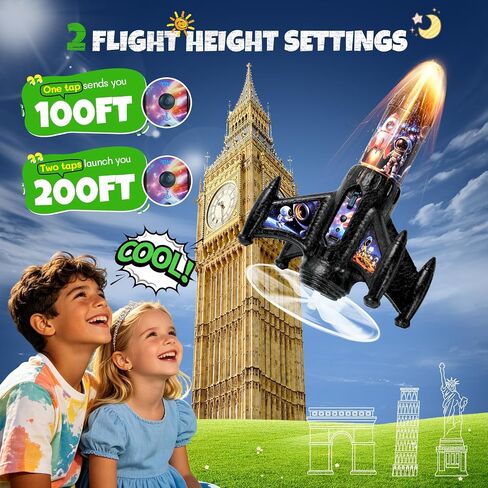Rocket Launcher for Kids, 200ft Self-Launching Motorized Air Rocket Toy with Parachute & LED, Outdoor Flying Toy, Cool Birthday Gifts for Boys Girls Ages 6-12 in Saudi Arabia