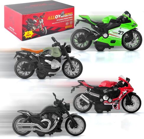 4-Pack Pull Back Motorcycle Toys for Kids with Sounds & Lights, 1:12 Scale Die Cast Friction Powered Motorcycles, Birthday Gifts for Kids Ages 3-8 Years Old in Kuwait