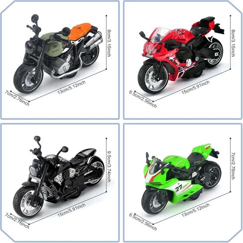 4-Pack Pull Back Motorcycle Toys for Kids with Sounds & Lights, 1:12 Scale Die Cast Friction Powered Motorcycles, Birthday Gifts for Kids Ages 3-8 Years Old in Kuwait