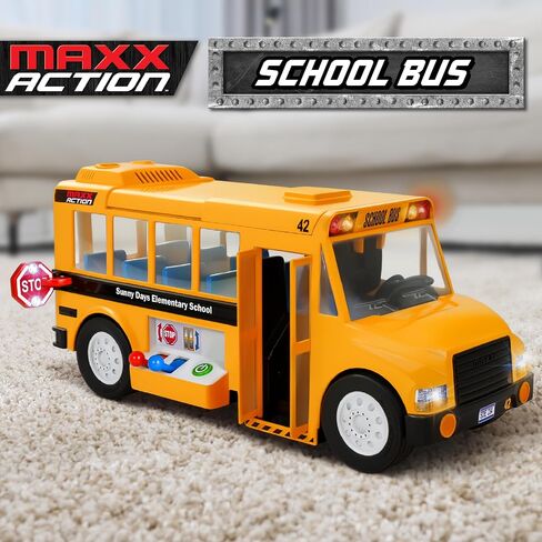 Maxx Action Mega School Bus Toy with Joystick Controls, Real Working Microphone, Lights and Sounds, Sliding Roof, Friction Powered in Kuwait