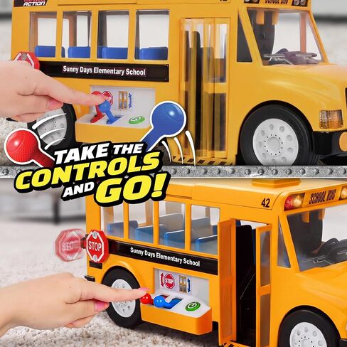 Maxx Action Mega School Bus Toy with Joystick Controls, Real Working Microphone, Lights and Sounds, Sliding Roof, Friction Powered in Kuwait